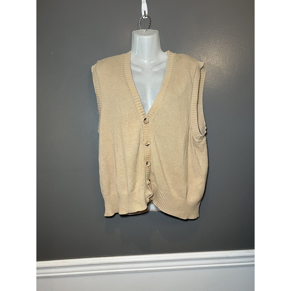 CLUB SWEATER Vest Mens Large Beige Button Up Knit 100% Cotton Sleeveless Casual